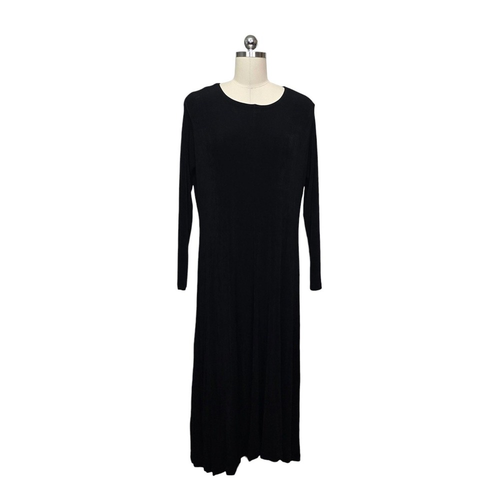 FLAX Jeanne Engelhart Black Long Sleeve Maxi Dress Large Acetate Lycra Stretch